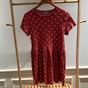 NWT Petit Bateau Red Dress with Floral Accents